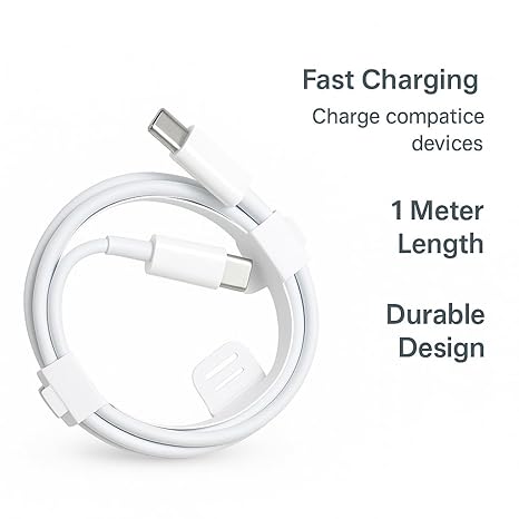 USB-C to Type-C Fast Charging Cable, 1 Metre Length Compatible with iPhone, Durable Design