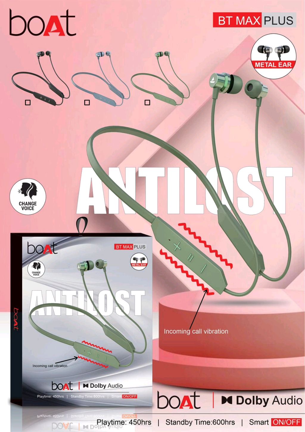Boat Antilost 60H Battery, Fast Charge ,Magnetic Buds,Bluetooth Neckband, Wireless with Mic Earphones