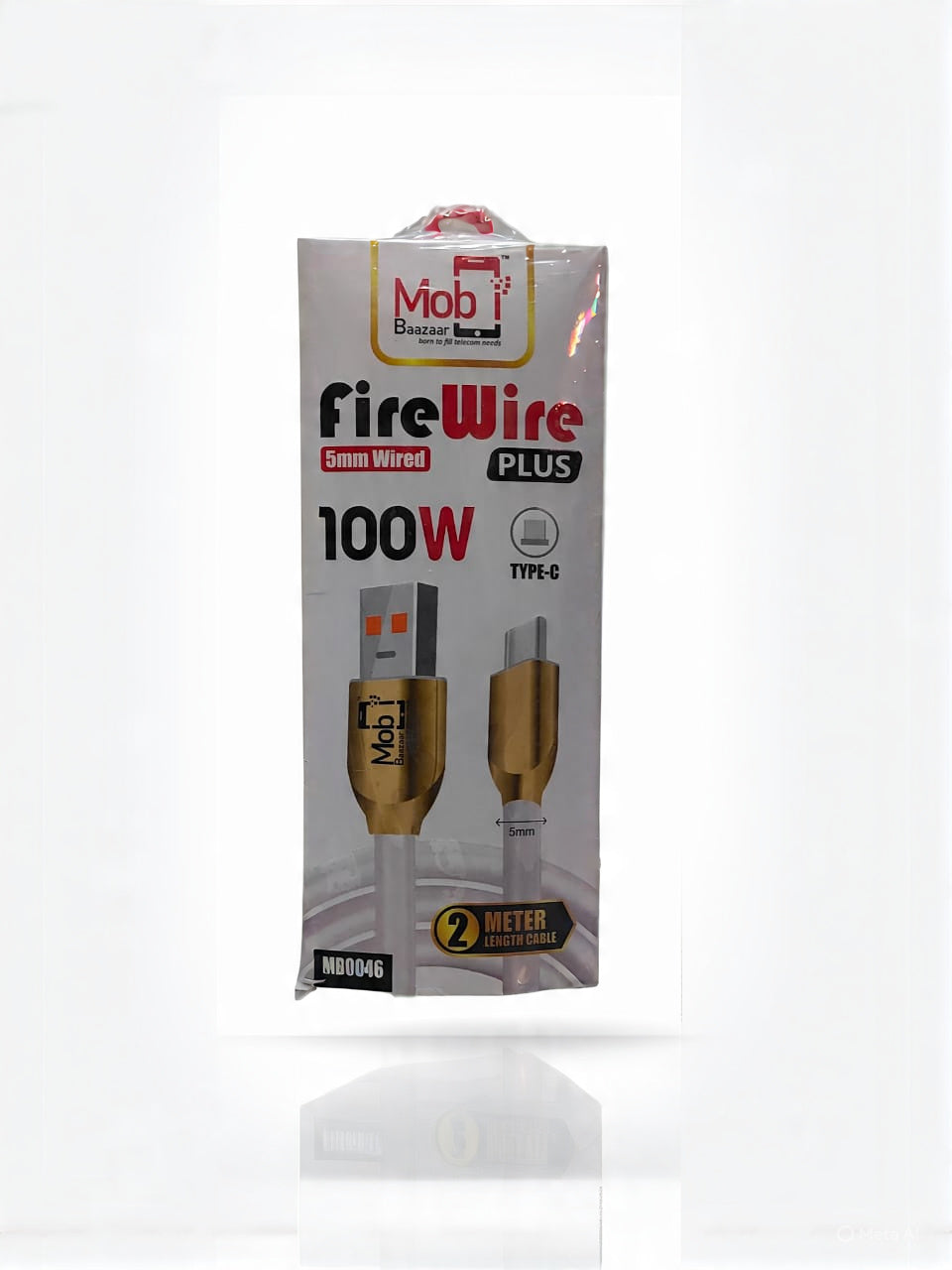 Mobi Baazaar  100W Type_C  Fast Charging 5mm Wired/2Meter Data Cable (MB0046)
