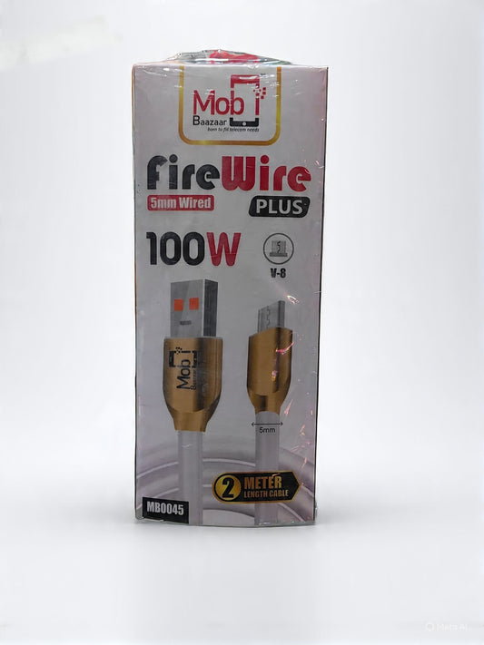 Mobi Baazaar  100W V-8 Fast Charging 5mm Wired/2Meter Data Cable (MB0045)