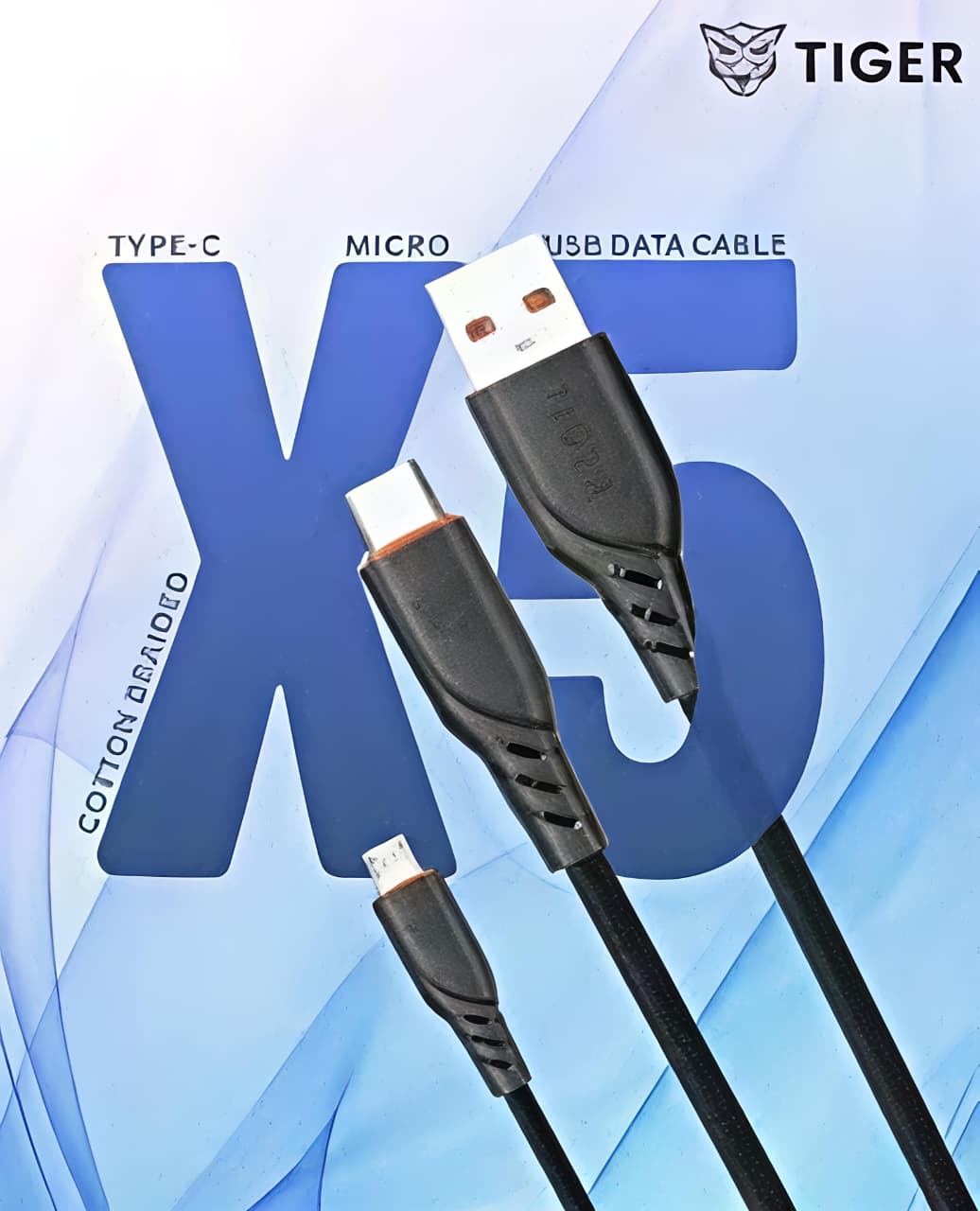 Tiger X5 3.0A 45W Type-C BEST QUALITY Cotton Braided USB Data Cable (Warranty 1 Years)