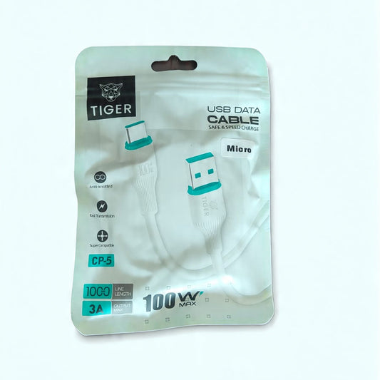 Tiger CP-5 3.A 100W Micro V-8 ,BEST QUALITY Cotton Braided USB Data Cable (Warranty 1 Years)