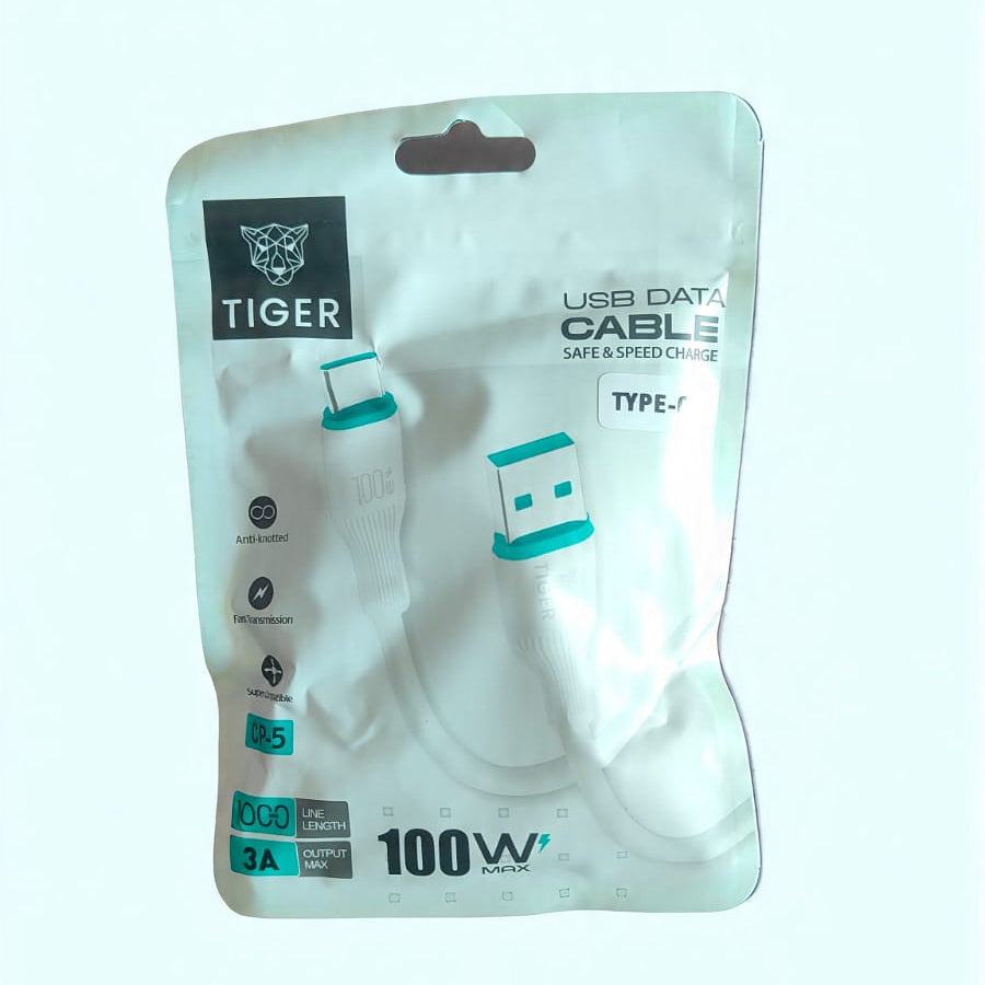 Tiger CP-5 3.A 100W Type-C ,BEST QUALITY Speed Charge USB Data Cable (Warranty 1 Years)