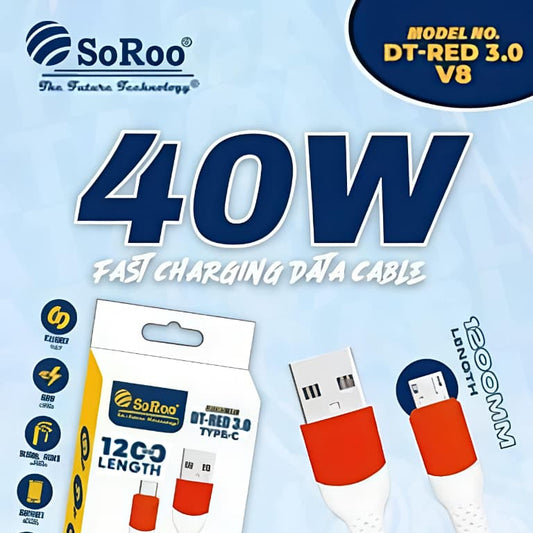Soo Roo 40W Fast Charging Mobile Data Cable DT RED 3.0 /Type C (Warranty 1 Years)