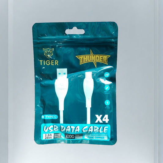 Tiger X4 2.8A 28W Micro V-8 ,BEST QUALITY Speed Charge USB Data Cable (Warranty 1 Years)